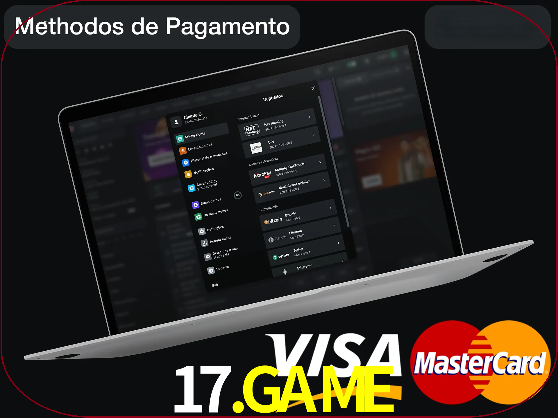 Use seu método de depósito preferido.